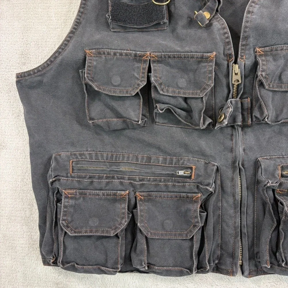 Vintage 90s 80s Polo Ralph Lauren Hunting Utility Vest in Charcoal Denim Men XL